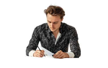 Fashion designer taking notes while watching a fitting session capturing creativity and professional style isolated on transparent background PNG
