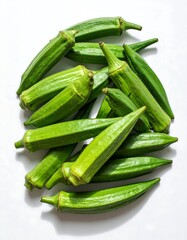 Fresh Okra Pods - A Vibrant Display of Green Vegetables.
