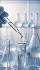 Laboratory glassware with pipette and chemical research concept