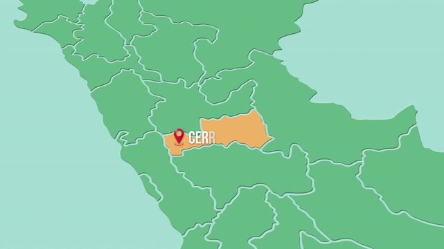 Mapa de Per&uacute; con divisi&oacute;n pol&iacute;tica resaltando el departamento de Pasco y su capital Cerro de Pasco