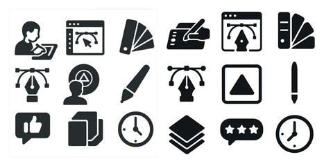 Design tools solid icons set – creative, flat, graphic design and digital art symbols
