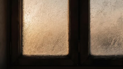 Fototapeta premium Textured glass window panels with warm light filtering through.