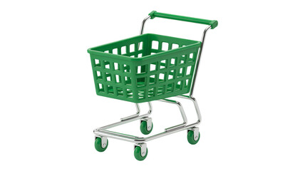 Bright green miniature shopping cart for online retail promotions and grocery store campaigns that needs a fresh, modern look and feel