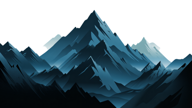 Majestic mountain range panorama with layered peaks and cool hues, perfect for travel, adventure, nature, or serene backgrounds, vector illustration style