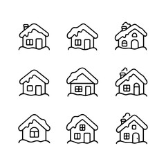 set of outline icons houses in the snow vector on a white background
set of 9 line icons, vector, on a white background