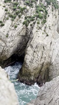 Top-Down View of Waves Crashing on Maruata Cliffs, Michoac&aacute;n