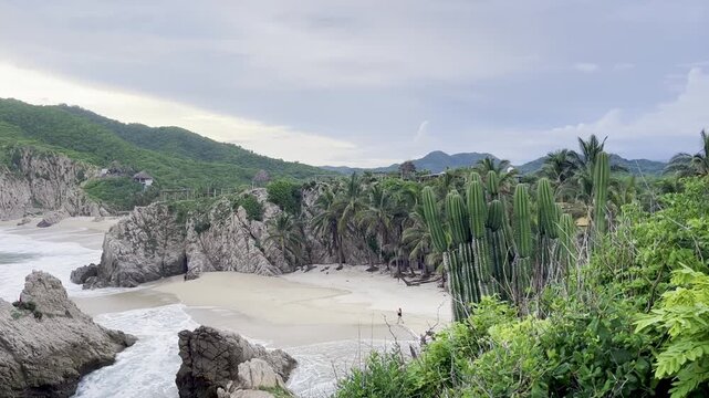 Panoramic Hilltop View Over Maruata Beach, Michoac&aacute;n