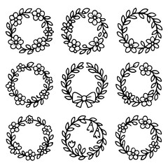 set of outline icons spring wreaths vector on a white background
set of 9 line icons, vector, on a white background