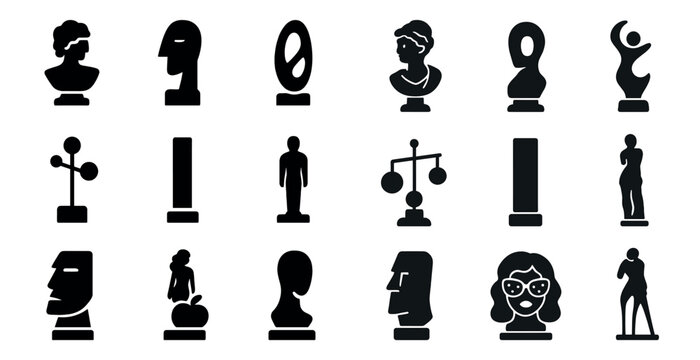 Modern sculpture silhouette icons set – art, abstract, contemporary design elements