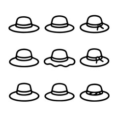 set of outline icons straw hats vector on a white background
set of 9 line icons, vector, on a white background