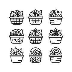 set of outline icons leaves in a basket vector on a white background
set of 9 line icons, vector, on a white background