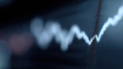 Close-up of a high-resolution LED display, illustrating a fluctuating stock market graph with clear trending data and price movements.