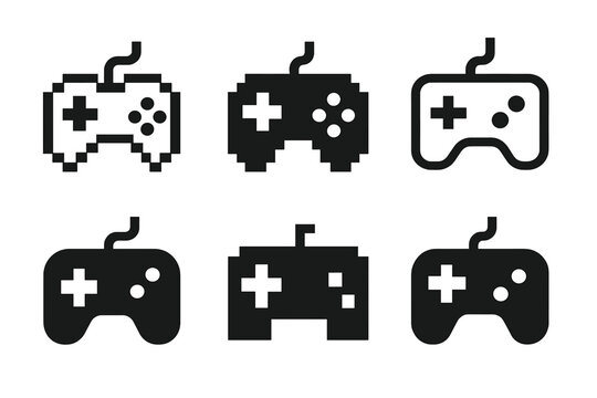 Retro Gaming Logos. Exploring the World of Retro Gaming. Set Logo of Exploring the World of Retro Gaming: pixelated controller. harmonious logo variations of