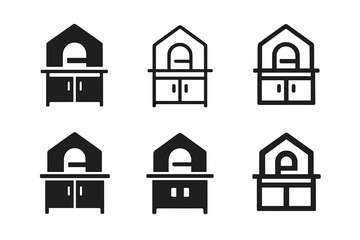 Obraz premium Kitchen Island Logos. Building a kitchen island. Set Logo of Building a kitchen island: integrated appliance garage. harmonious logo variations of the same