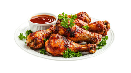 Roasted Chicken Drumsticks with Barbecue Sauce isolated on a transparent background