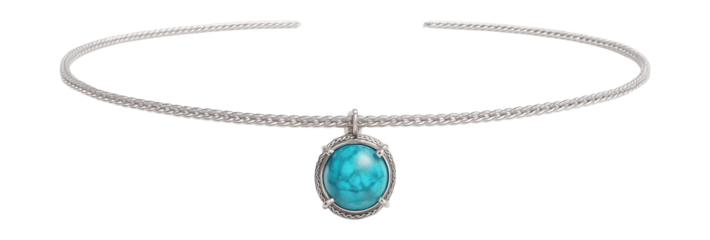 Silver-tone belly chain featuring a central turquoise stone pendant.
