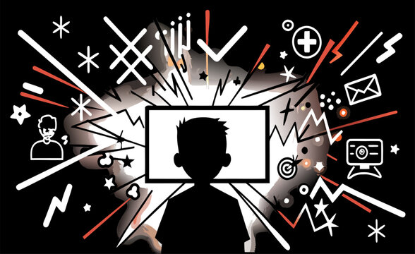 Young Boy Absorbed by Digital Explosion on Computer Screen