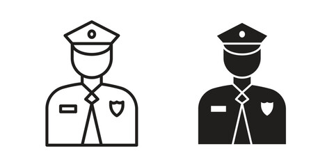 Police icon in Line and Silhouette Icon Set. Isolated Vector Illustration.