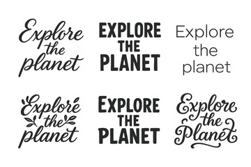 Fototapeta premium Exploration Lettering Variations. Explore the planet. Set lettering. harmonious lettering variations of the same emblematic concept (Elegant script with