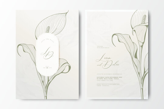 wedding invitation card with hand drawn calla lily flower

