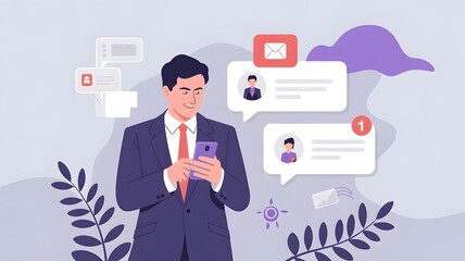 Notification alert concept, Unread messages or email notifications Businessman using smartphone with new messages on application.