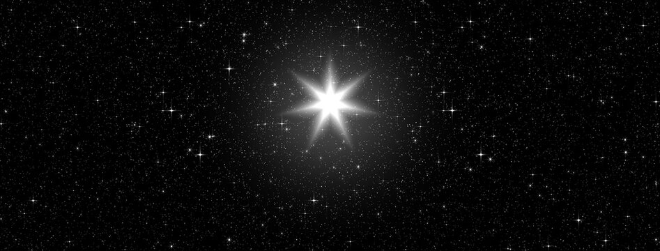 Glowing Star or Christmas Star in the Starry Night Sky