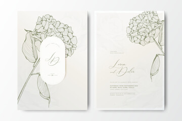 wedding invitation card with hand drawn hydrangea flower

