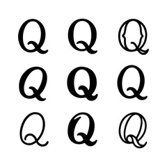 Fototapeta premium set of outline icons letter Q vector on a white background set of 9 line icons, vector, on a white background