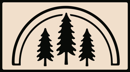 Obraz premium A minimalist, black-and-beige graphic featuring three trees under a double arch