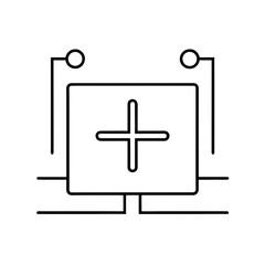 Computer screen with plus sign and cables on transparent background