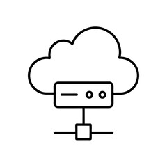 Cloud server network connection outline icon on transparent background