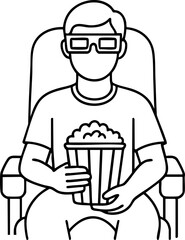 Man Watching Movie with 3D Glasses and Popcorn Illustration