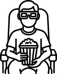 Man Watching Movie with 3D Glasses and Popcorn Illustration