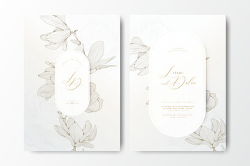 wedding invitation card with hand drawn magnolia flower

