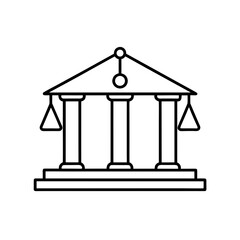 Outline drawing of a courthouse with scales on transparent background