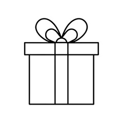 Simple outline drawing of a gift box icon on transparent background