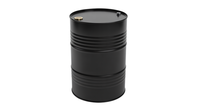 Sleek black industrial barrel ready for chemical storage, oil, or waste management needs in your next project- sturdy and reliable metal container