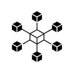 Network of cubes connected by thin lines on transparent background