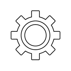 Illustration of a simple outline gear icon on transparent background