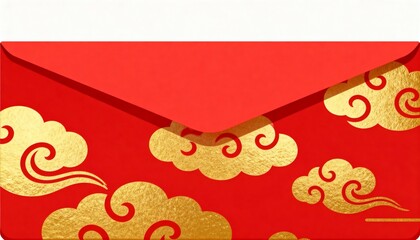 Traditional red envelope with golden auspicious cloud patterns