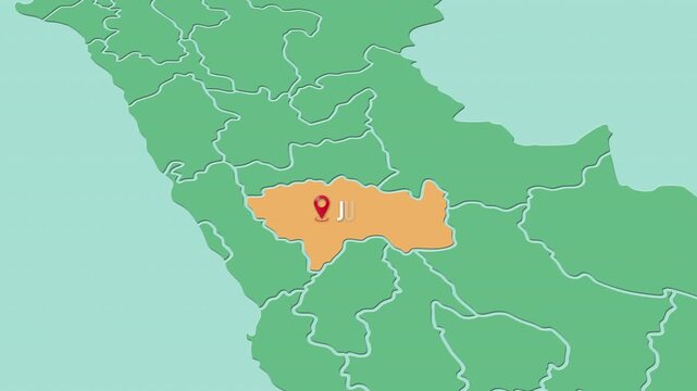 Mapa de Per&uacute; con divisi&oacute;n pol&iacute;tica resaltando el departamento de Jun&iacute;n 