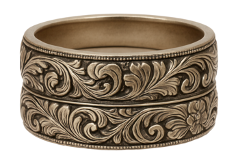 Floral-engraved vintage-style ring set with an antique finish.