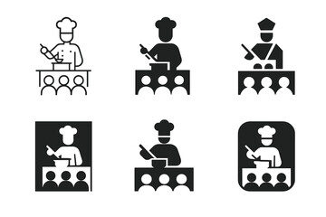 Cooking Class Logos. A group of people participating in a cooking class, learning new skills. Set Logo of A group of people participating in a cooking class,