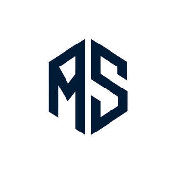A geometric design featuring the letters "MS" arranged within a hexagonal shape, dark navy color