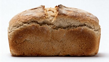 A whole artisanal rustic loaf of freshly baked bread on a white background