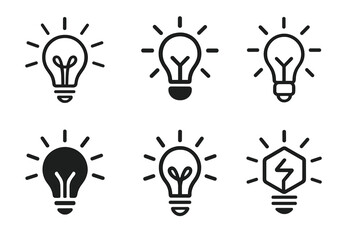Creative Logo Variations. Content creation. Set Logo of Content creation: light bulb idea with spark. harmonious logo variations of the same emblematic