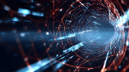 Futuristic tunnel of digital light reveals advanced technology and flowing data streams deep within space