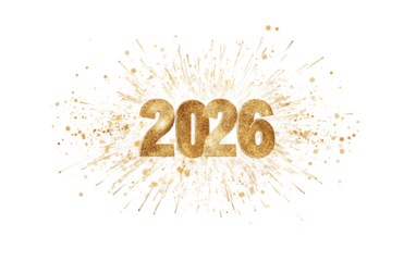 Brilliant firework explosion artistically creating 2026 numbers symbolizing festive New Year joy isolated on transparent background PNG