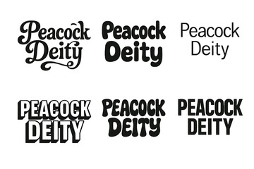 Obraz premium Peacock Deity Lettering. Peacock Deity. Set lettering. harmonious lettering variations of the same emblematic concept (Whimsical curly type with flourishes,