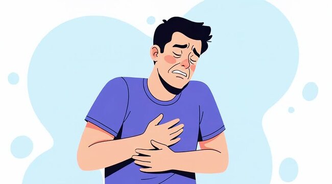 Man feeling sick and vomiting green slime isolated on white background, experiencing nausea and discomfort